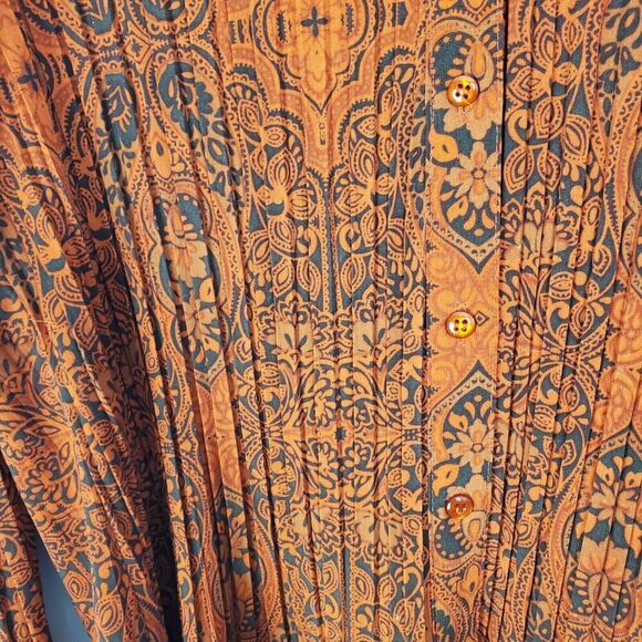 APT 9 Top Womens L Pleated Crinkle Grunge Dark Orange Y2K Paisley Lightweight - Picture 4 of 9